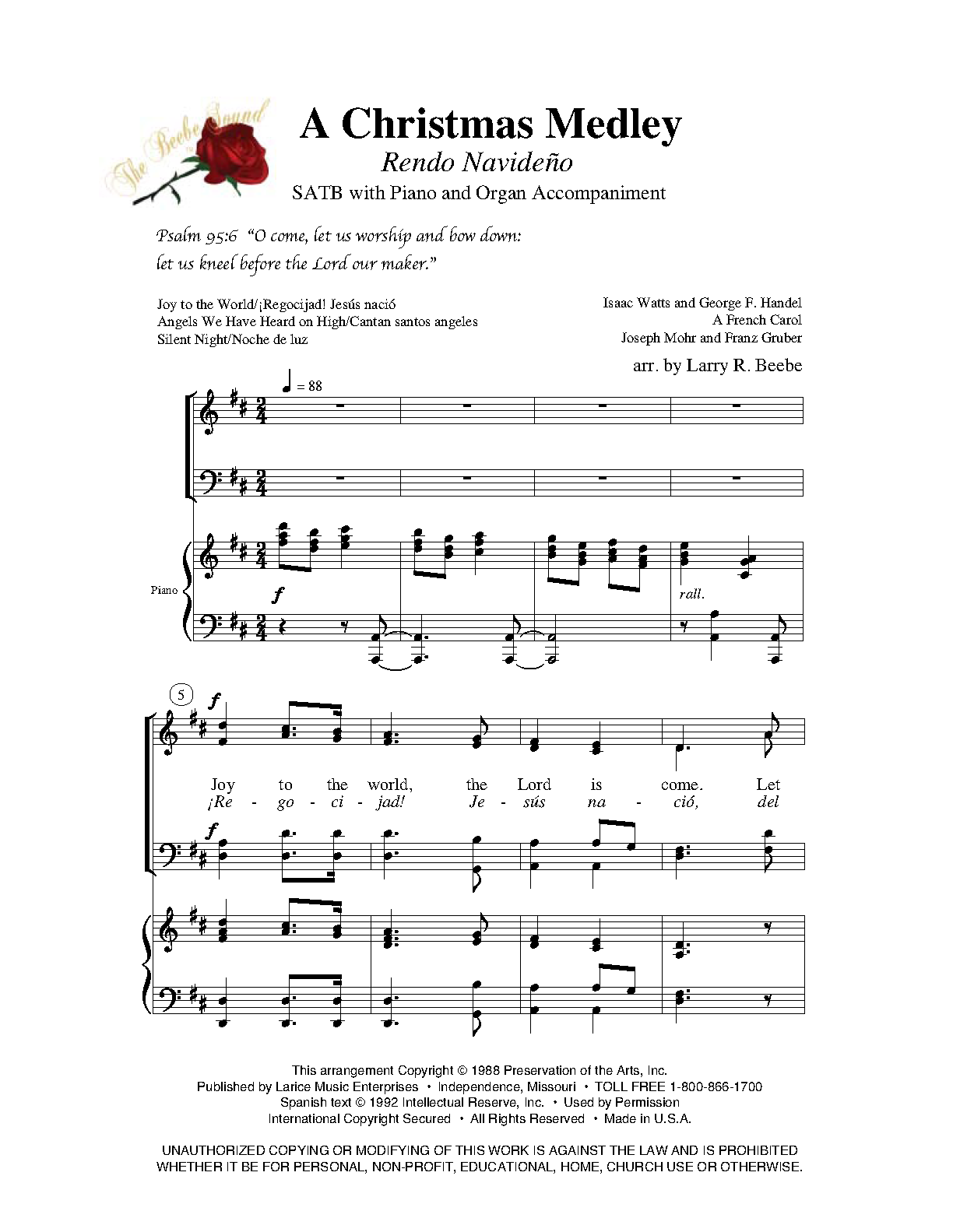 - A CHRISTMAS MEDLEY ~ SATB W/piano & Organ Acc #LM1015